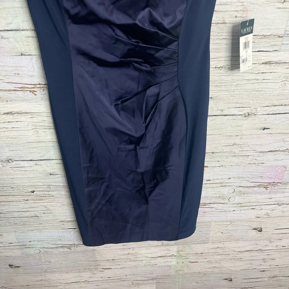Lauren Ralph Lauren dress navy blue ruched midi size 10 NWT - Picture 2 of 9